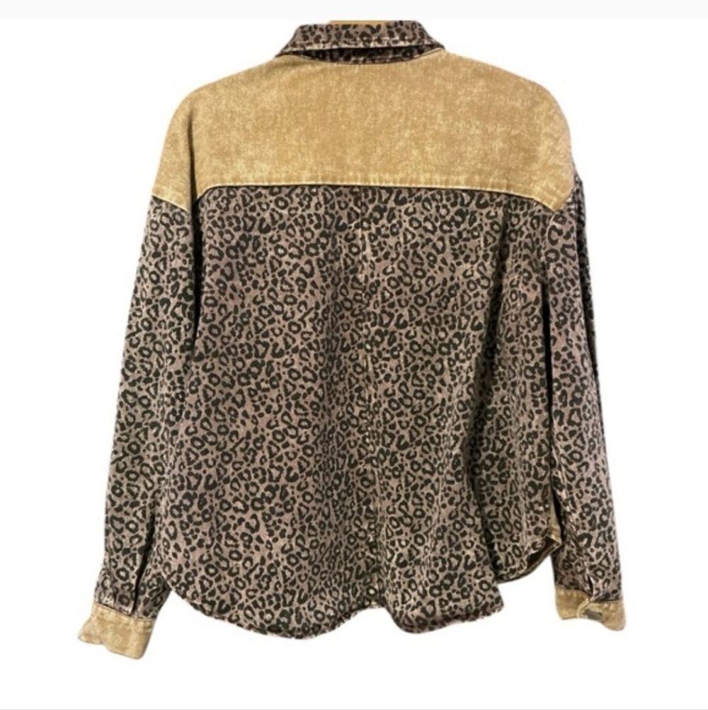 HYFVE Leopard Washed Denim Jacket L 23.5” p2p Brown Combo EUC - Picture 10 of 12